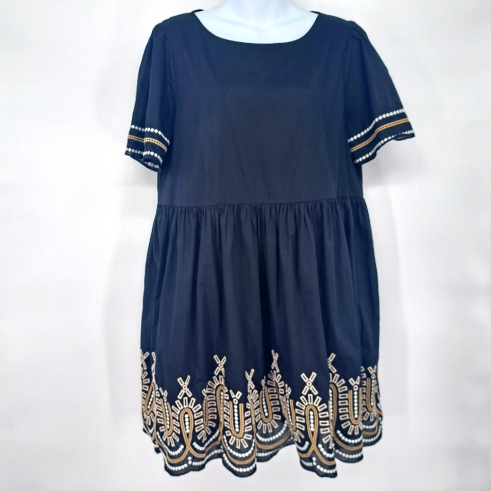Madewell Embroidered Eyelet Puff Sleeve Dress Size Large